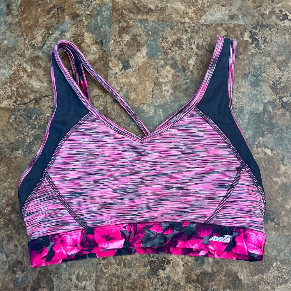 Avia Wireless Sports Bra Womens Size Medium Pink Wirefree Strappy Back